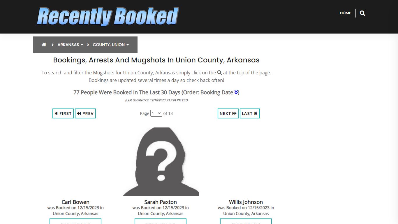 Recent bookings, Arrests, Mugshots in Union County, Arkansas